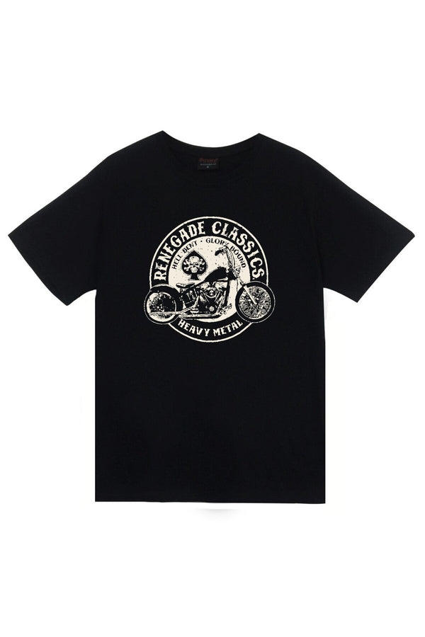 Unisex Siyah Renegade Classics Heavy Metal Motorbike Amblem baskılı siyah tişört