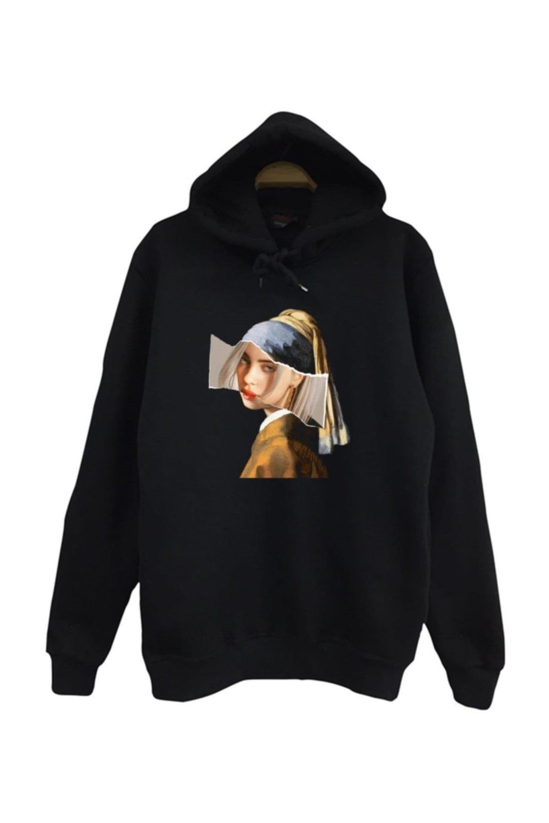 Billie Eilish - Inci Küpeli Baskılı Unisex %100 Pamuk Kapüşonlu Sweatshirt – Siyah