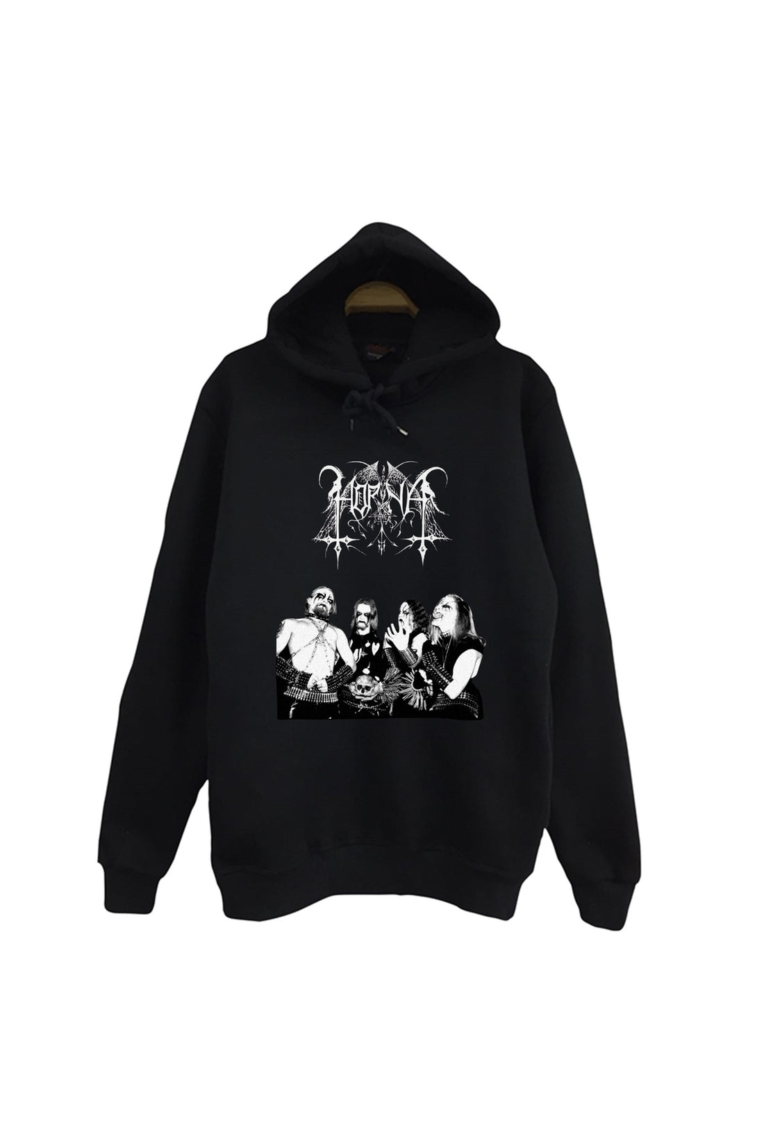 Vorna Müzik Grubu baskılı siyah kapüşonlu sweatshirt