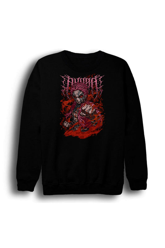 Demon Slayer Anime Baskılı Unisex %100 Pamuk Siyah Bisiklet Yaka Sweatshirt