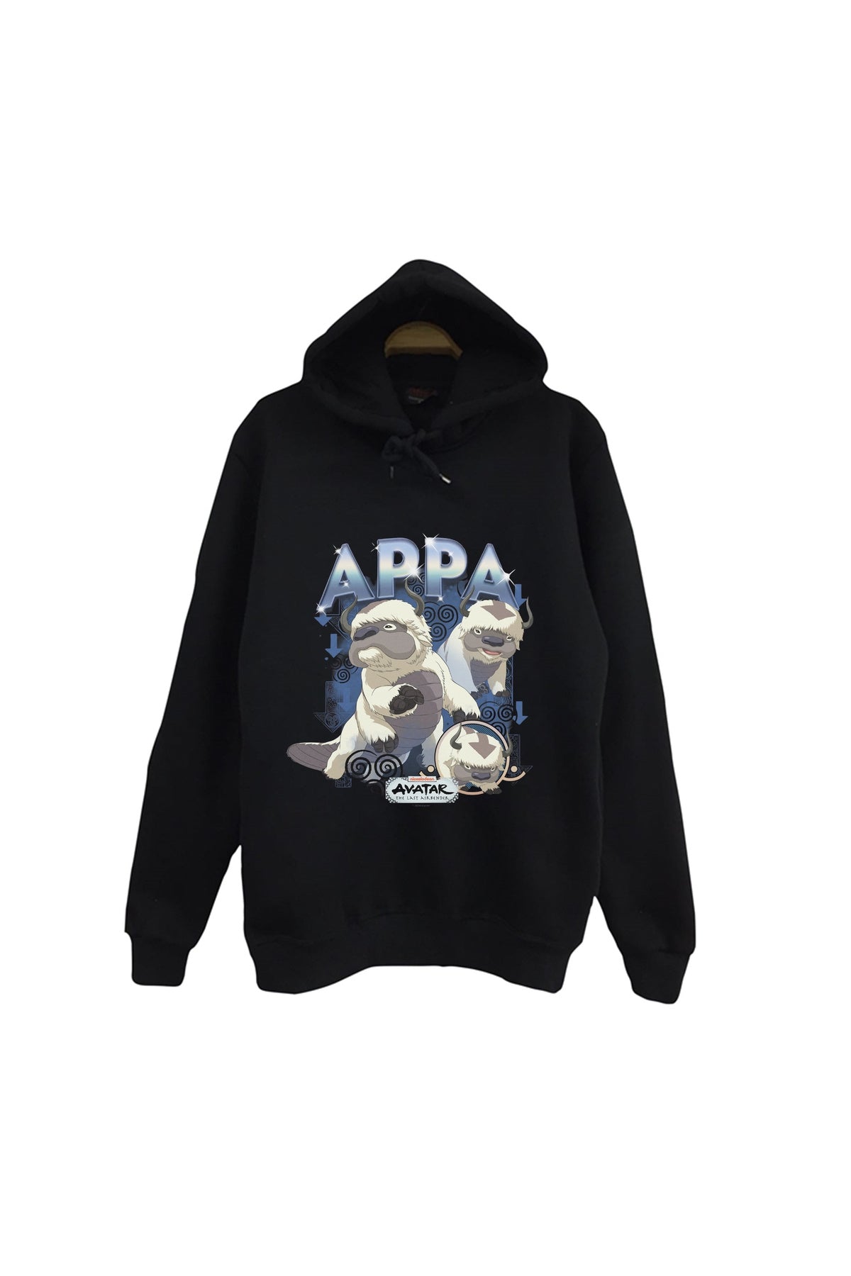 Avatar The Last Airbender Appa Baskılı %100 Pamuk Unisex Siyah Kapüşonlu Sweatshirt