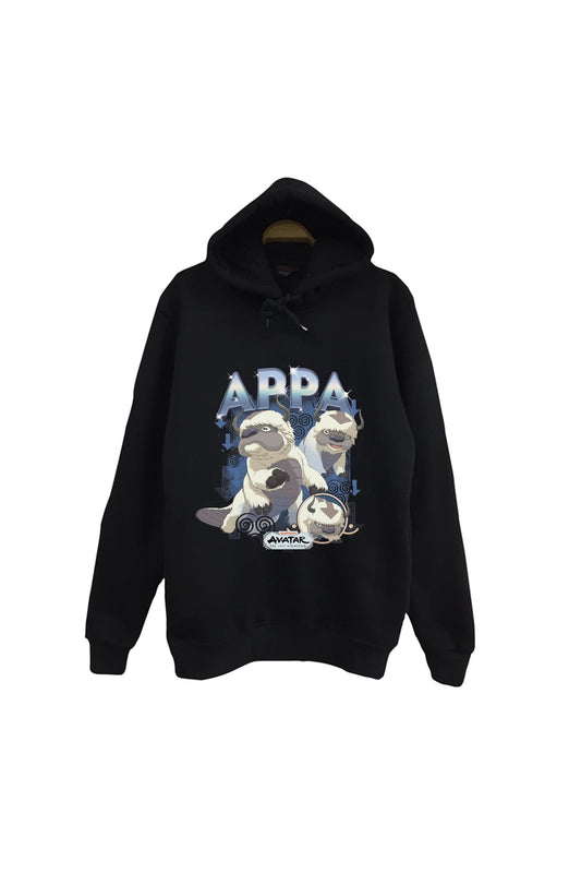 Avatar The Last Airbender Appa Baskılı %100 Pamuk Unisex Siyah Kapüşonlu Sweatshirt