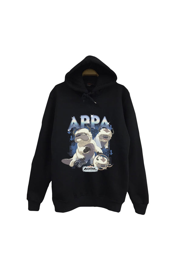 Avatar The Last Airbender Appa baskılı siyah kapüşonlu sweatshirt