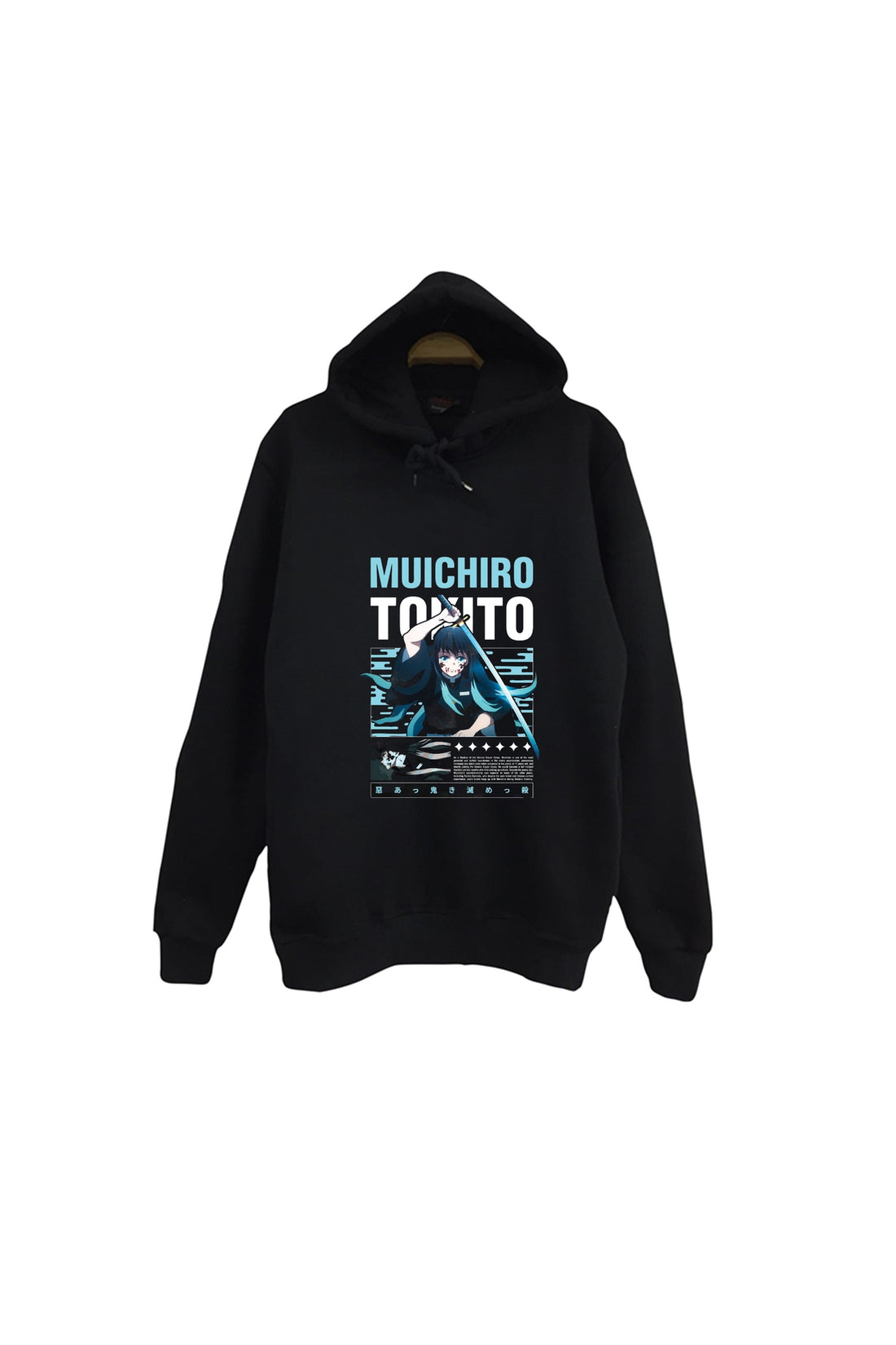 Demon Slayer Muichiro Tokito - Anime Baskılı Unisex %100 Pamuk Kapüşonlu Sweatshirt – Siyah