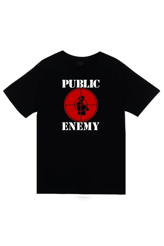 Public Enemy Baskılı Unisex %100 Pamuk Siyah T-shirt