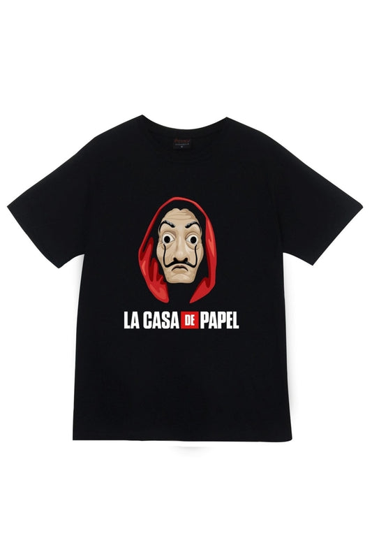 La Casa De Papel Dizi Baskılı Unisex %100 Pamuk Siyah T-shirt