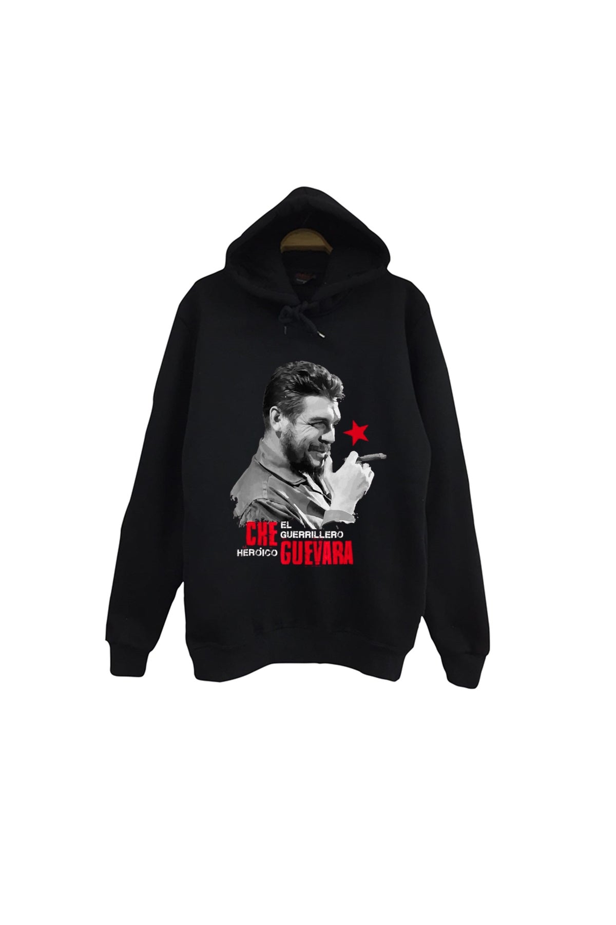 Che Guevera Baskılı Unisex %100 Pamuk Siyah Kapüşonlu Sweatshirt
