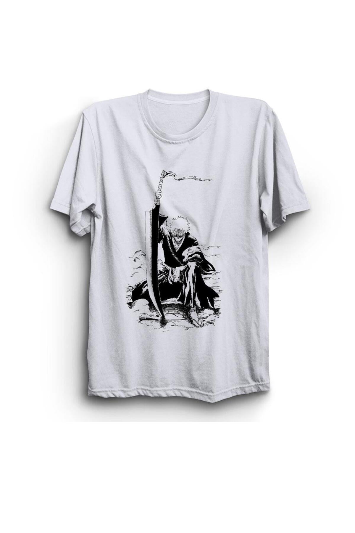 Bleach Anime Baskılı Unisex %100 Pamuk Beyaz T-shirt