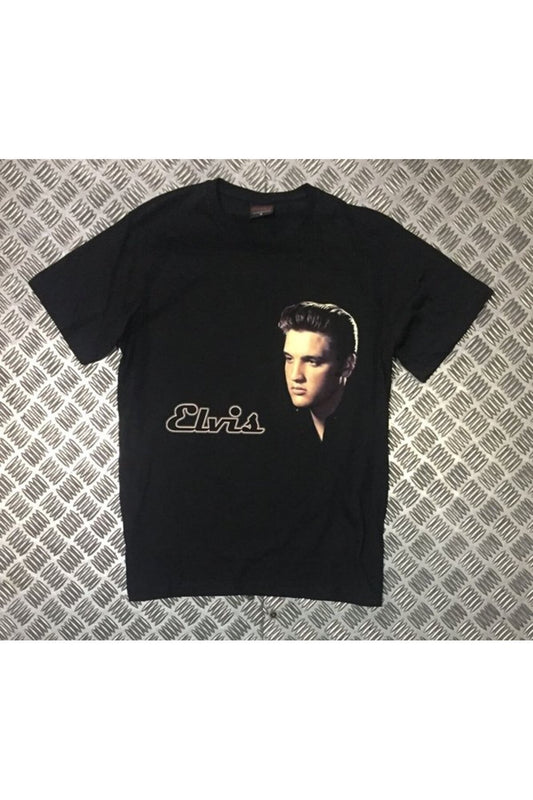 Elvis Presley Baskılı Unisex %100 Pamuk Siyah T-shirt