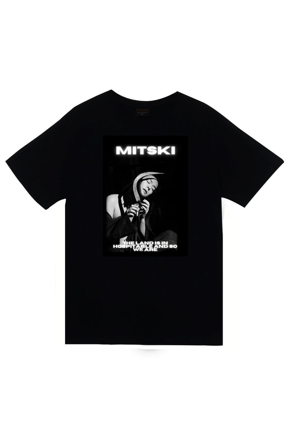 Mitski Siyah-beyaz konser fotoğraflı poster baskılı siyah tişört