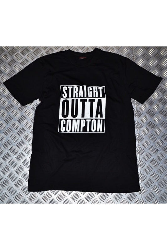 Straıght Outta Compton Baskılı Unisex %100 Pamuk Siyah T-shirt