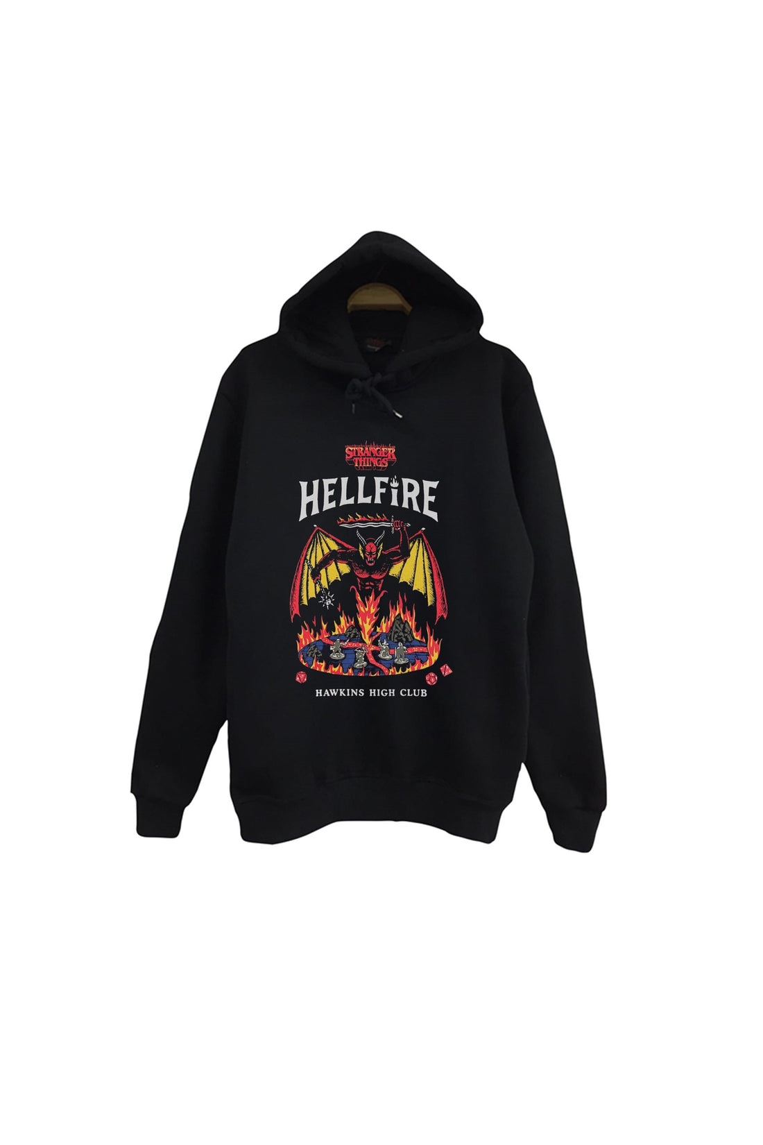 Stranger Things - Hellfire Club - Hawkins School Baskılı Unisex %100 Pamuk Kapüşonlu Sweatshirt – Siyah