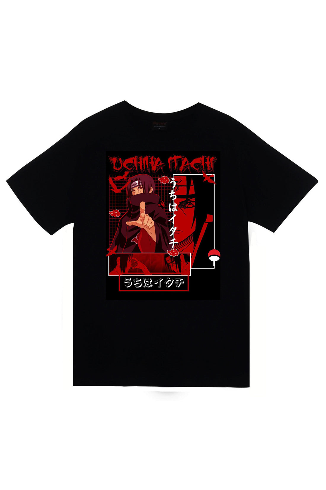 Naruto Itachi Uchiha Anime kırmızı ızgara baskılı siyah tişört