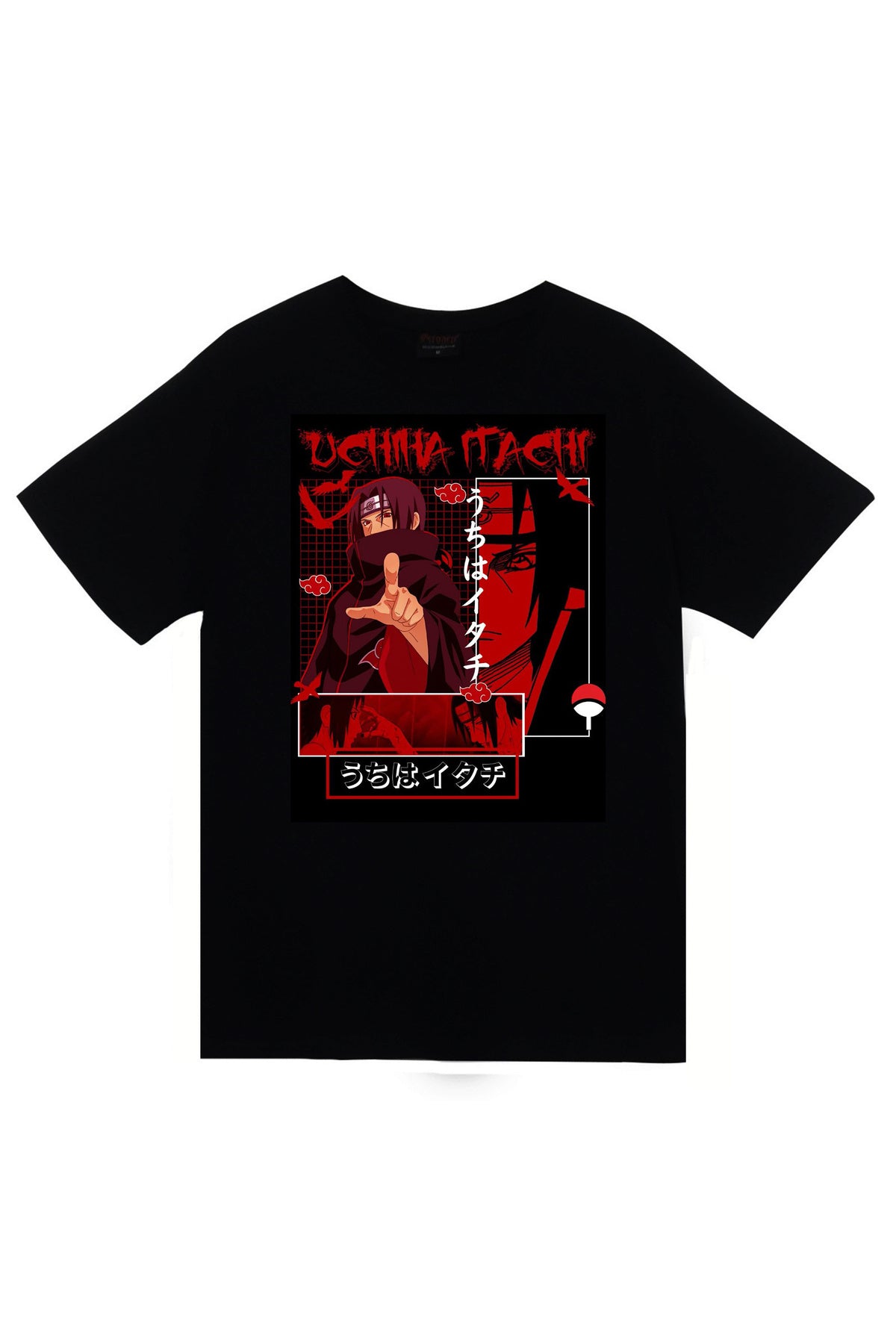 Naruto Itachi Uchiha Anime Baskılı Unisex %100 Pamuk Siyah T-shirt