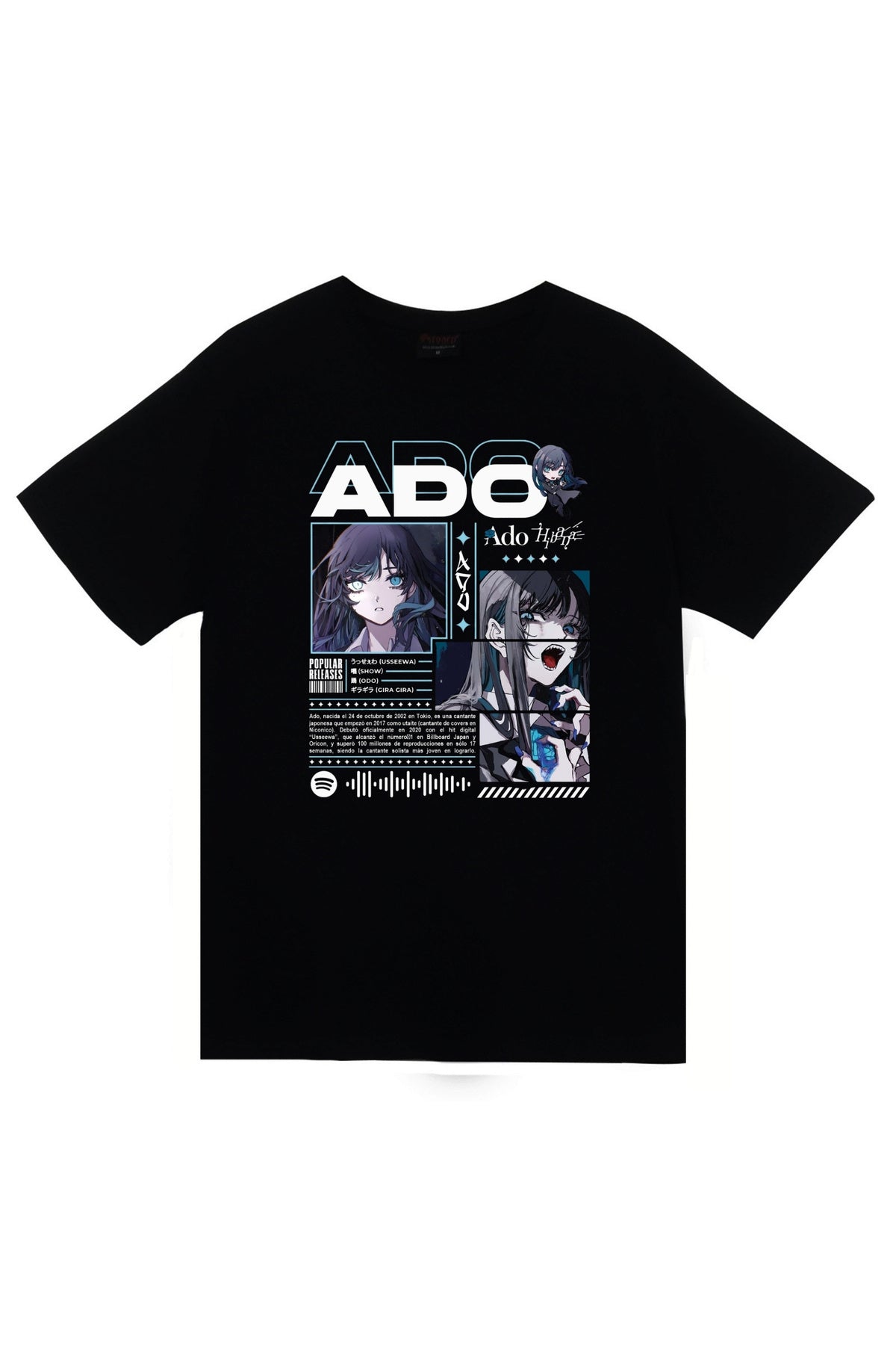 Ado Japon - K-Pop - Rock - Müzik Baskılı Unisex %100 Pamuk Siyah T-shirt
