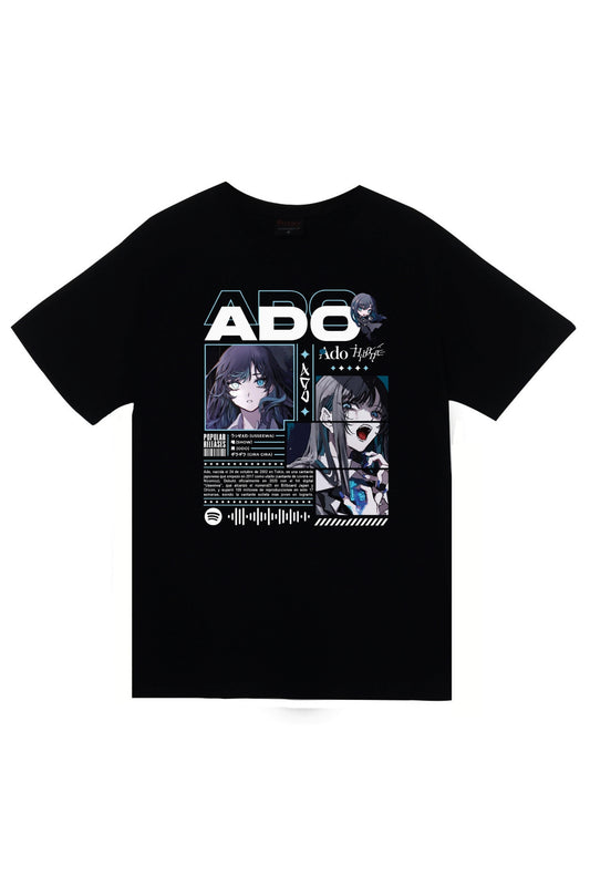 Ado Japon - K-Pop - Rock - Müzik Baskılı Unisex %100 Pamuk Siyah T-shirt