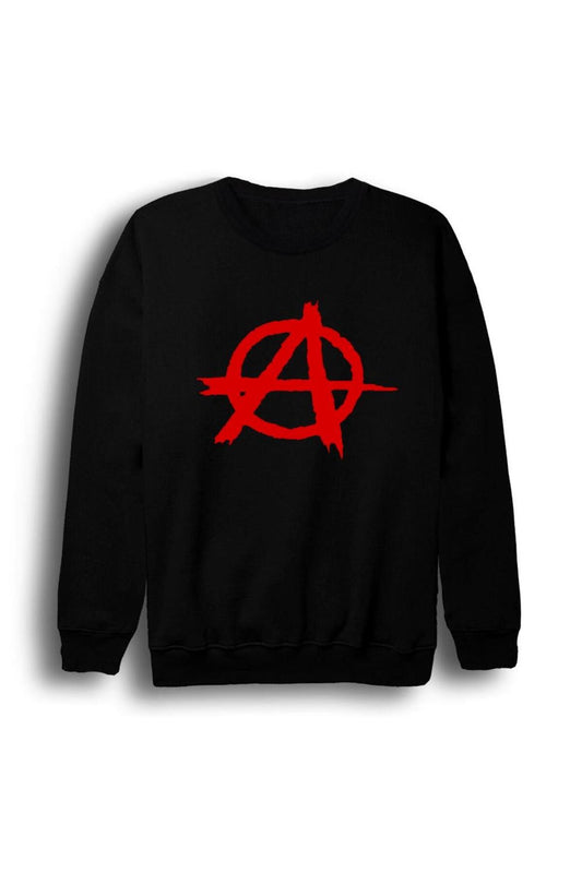 Anarchy Baskılı Bisiklet Yaka Sweatshirt