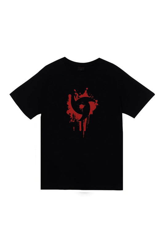 Mangekyu Sharingan Anime Baskılı Unisex %100 Pamuk Siyah T-shirt
