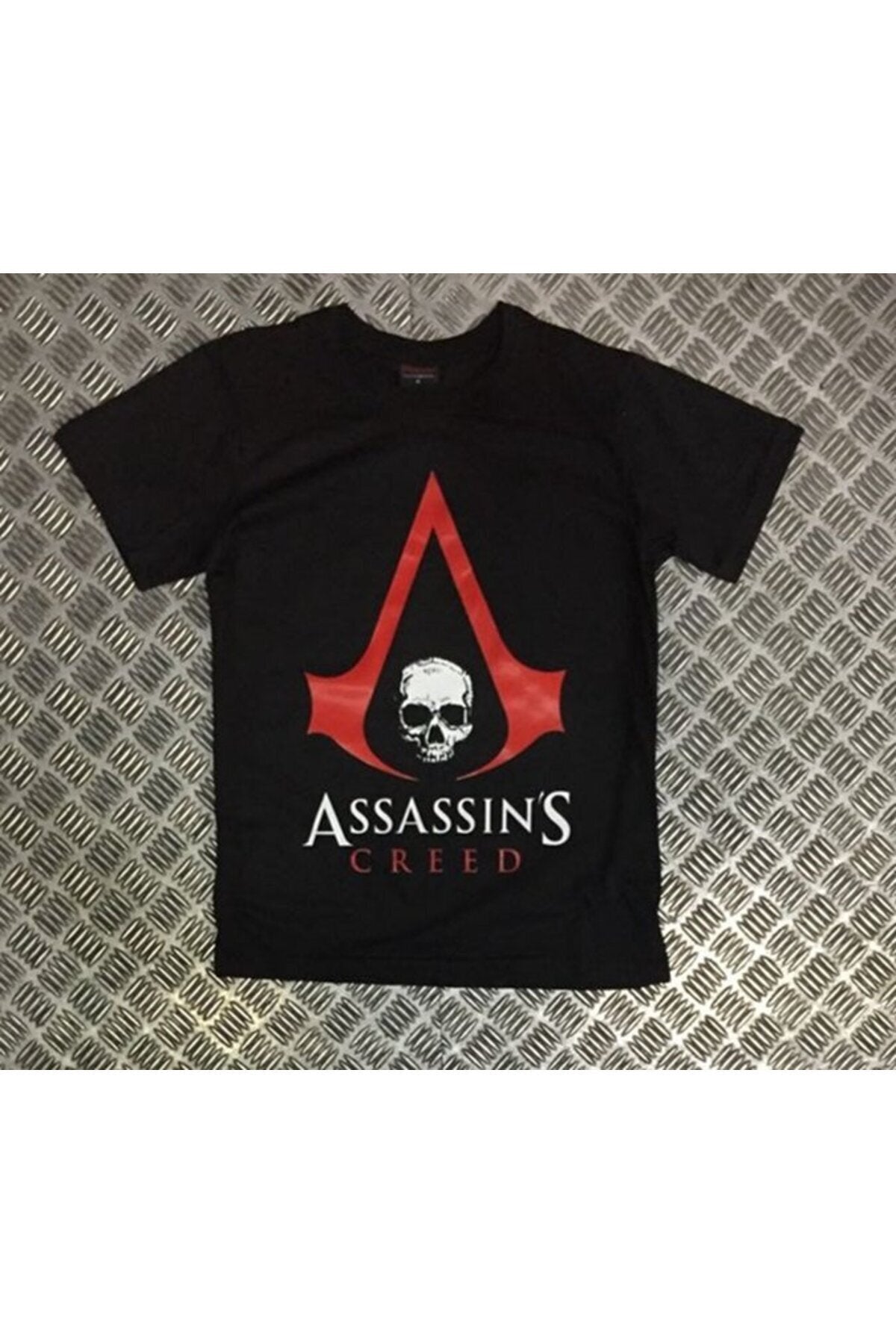 Unisex Siyah Assassın's Creed Baskılı T-shirt
