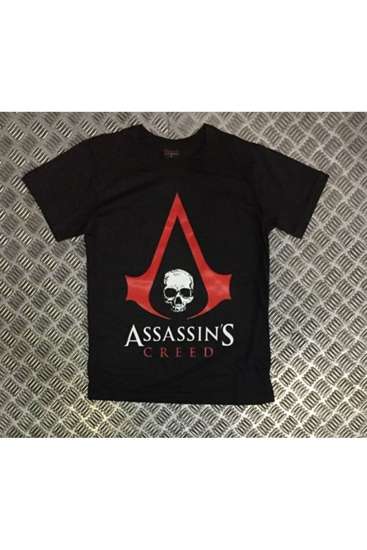 Unisex Siyah Assassın's Creed Baskılı T-shirt