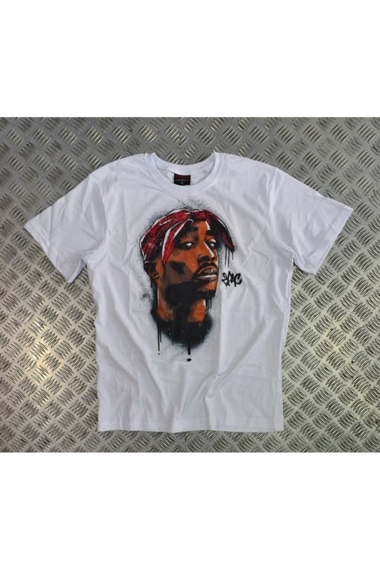 Tupac Baskılı Unisex %100 Pamuk Beyaz T-shirt