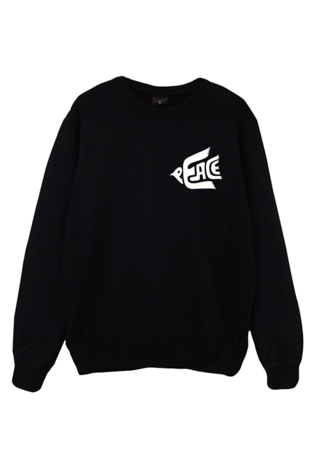 Peace Kuş Baskılı Unisex %100 Pamuk Sweatshirt – Siyah