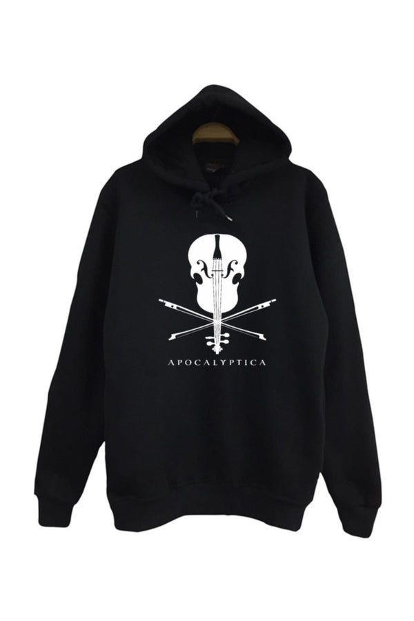 Apocalyptica Çello ve yay amblemi baskılı siyah kapüşonlu sweatshirt