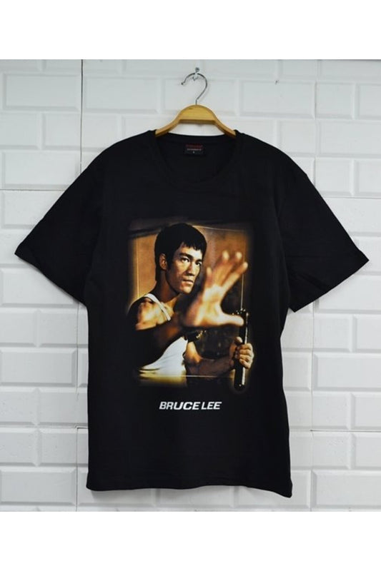 Bruce Lee Baskılı Unisex %100 Pamuk Siyah T-shirt