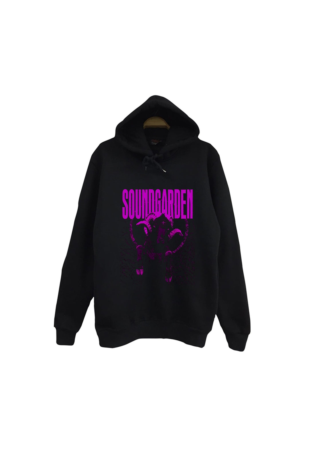 Soundgarden - Müzik Grubu Mor wordmark ve el baskılı siyah kapüşonlu sweatshirt