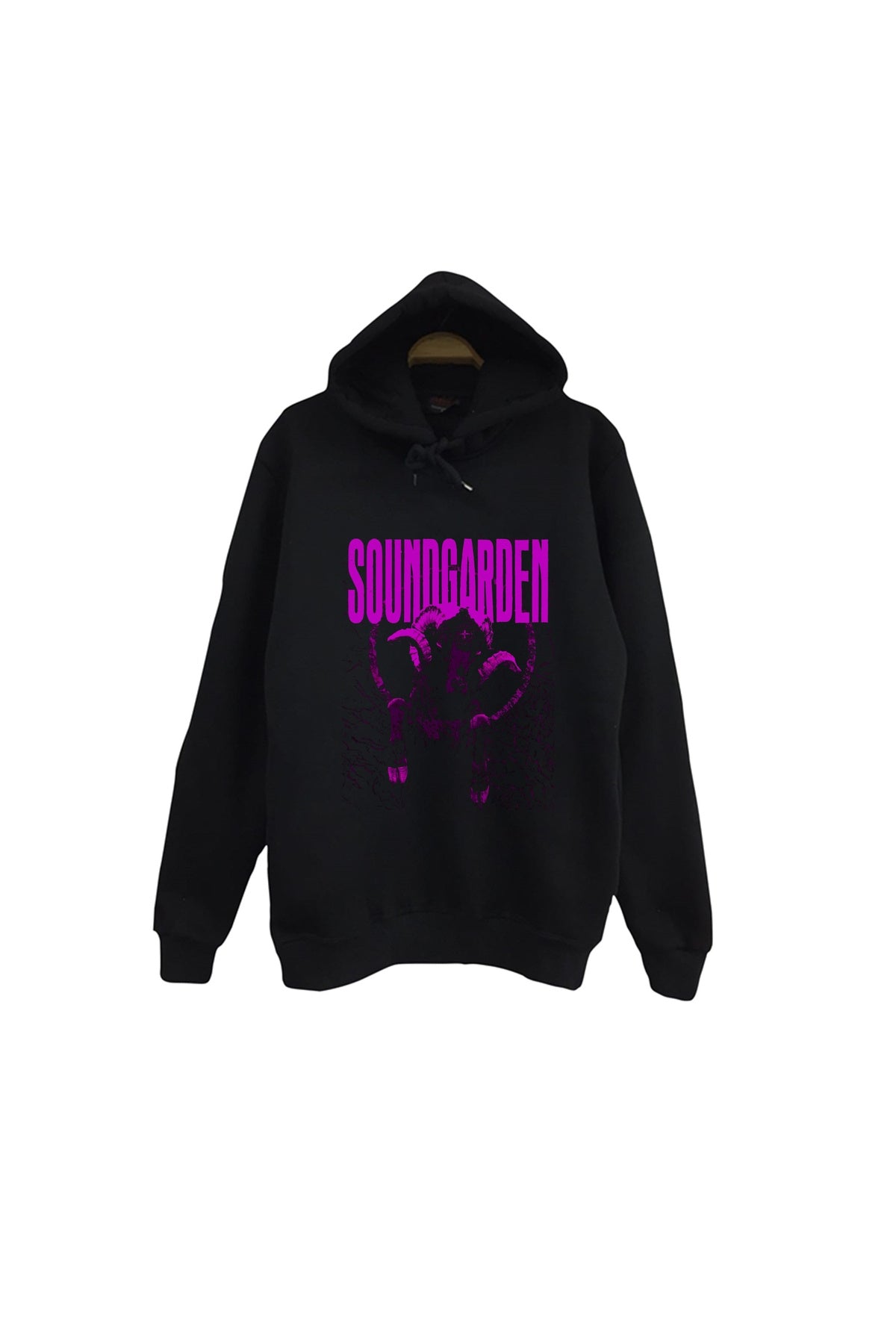 Soundgarden - Müzik Grubu Baskılı Unisex %100 Pamuk Kapüşonlu Siyah Sweatshirt