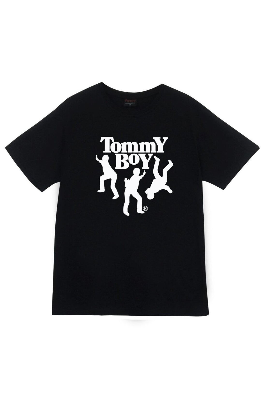 Unisex Siyah Tommy Boy baskılı siyah tişört