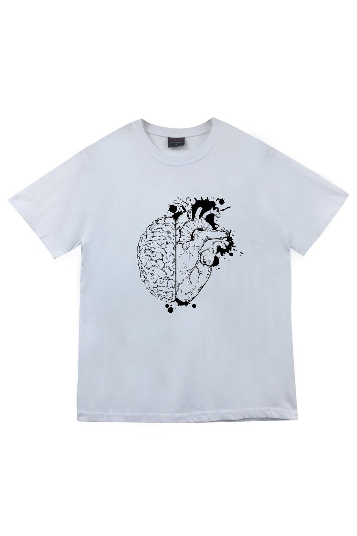 Beyaz Heart Baskılı T-shirt