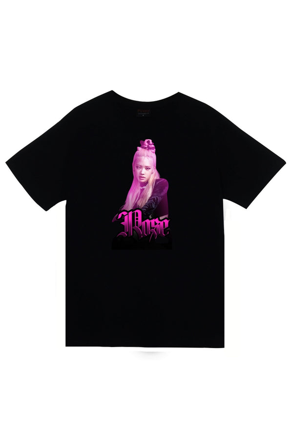 Rosé - BLACKPINK - K-Pop baskılı siyah tişört