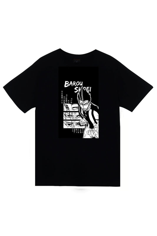 Blue Lock Barou Shoei Anime Baskılı Unisex %100 Pamuk Siyah T-shirt