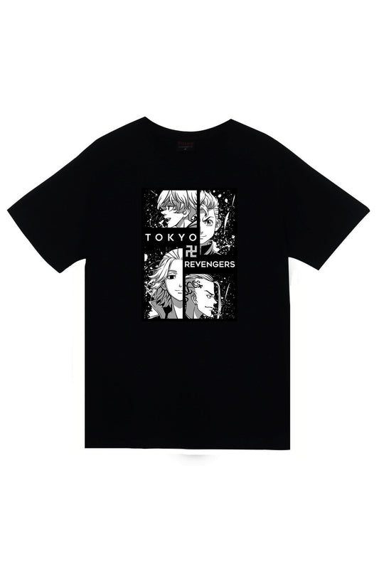 Tokyo Revengers Anime Baskılı Unisex %100 Pamuk Siyah T-shirt