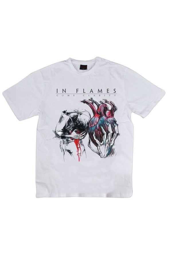 In Flames baskılı beyaz tişört