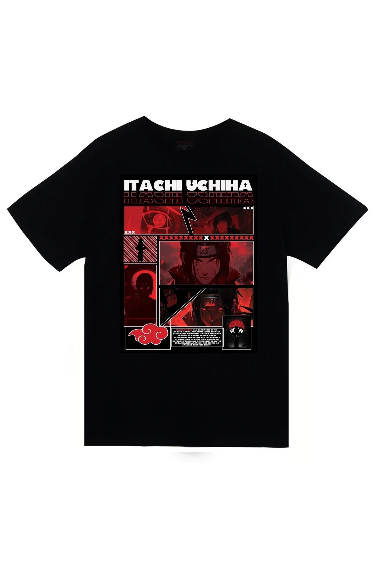 Naruto Itachi Uchiha Anime Baskılı Unisex %100 Pamuk Siyah T-shirt