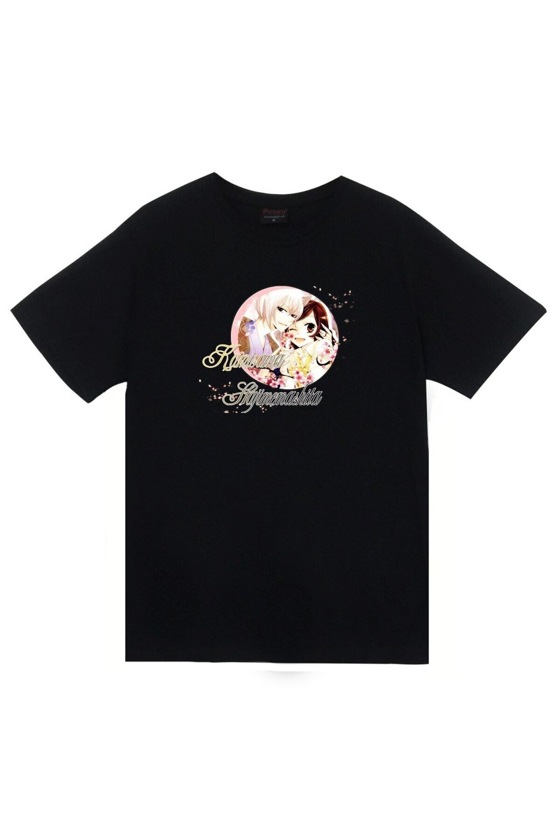 Kamisama Anime figür baskılı siyah tişört
