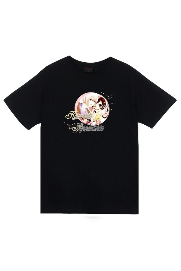 Kamisama Anime figür baskılı siyah tişört