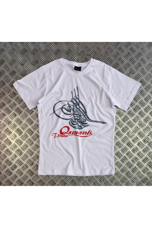 Unisex Beyaz Osmanlı Tuğrası Baskılı T-shirt