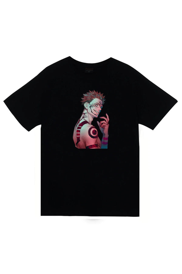 Jujutsu Kaisen Anime Sukuna/Itadori karakteri renkli baskılı siyah tişört