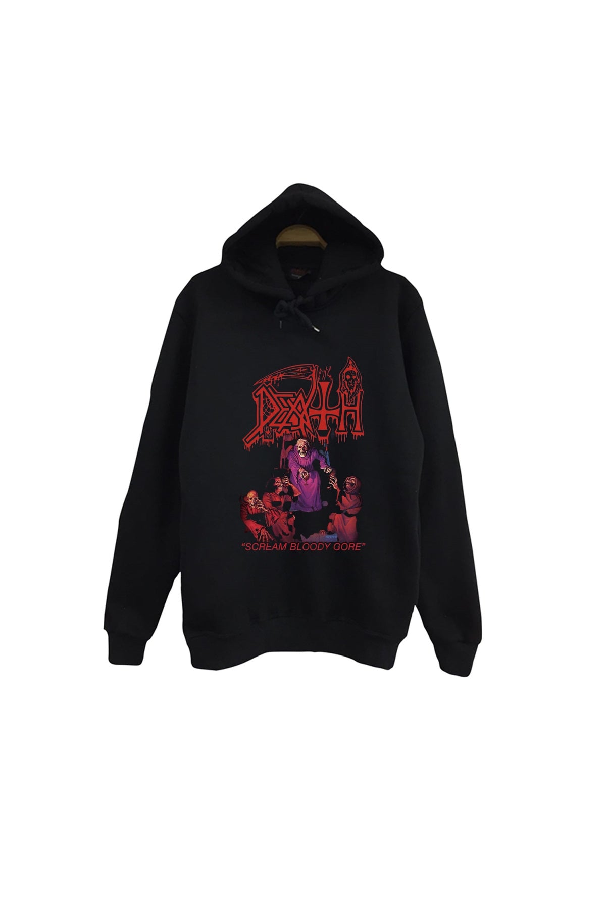 Death - Müzik - Grubu Baskılı Unisex %100 Pamuk Siyah Kapüşonlu Sweatshirt