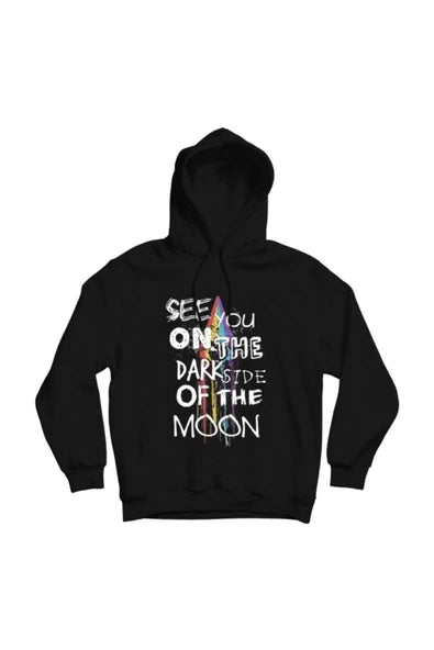 Pink Floyd Prizma dokulu See You baskılı siyah kapüşonlu sweatshirt
