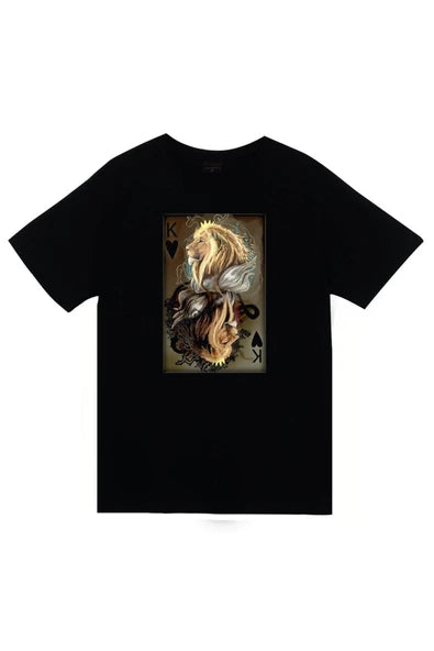 fame-stoned  Aslan Baskılı Unisex %100 Pamuk Siyah T-shirt