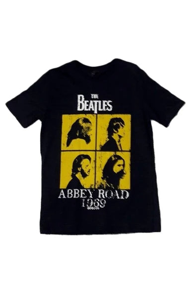 fame-stoned  The Beatles Baskılı Unisex %100 Pamuk Siyah T-shirt