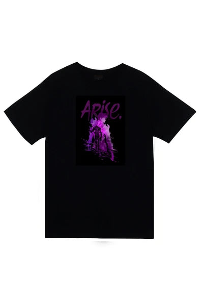 fame-stoned  Solo Leveling Arise Anime Baskılı Unisex %100 Pamuk Siyah T-shirt