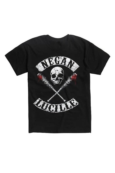 Unisex Siyah The Walkıng Dead Negan & Lucille biker baskılı siyah tişört