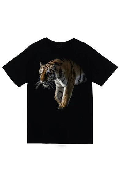 fame-stoned  Aslan, Hayvan Baskılı Unisex %100 Pamuk Siyah T-shirt