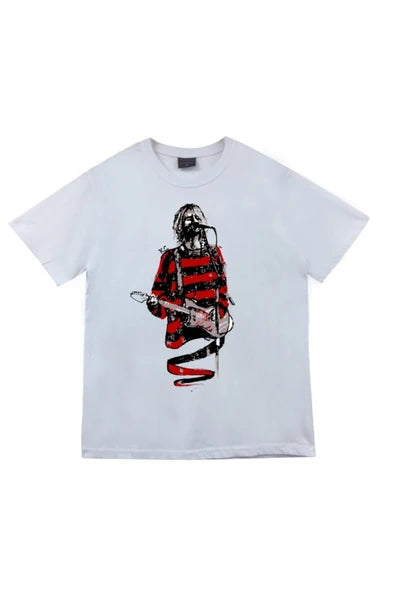 fame-stoned Unisex Beyaz Nirvana Baskılı %100 Pamuk T-shirt