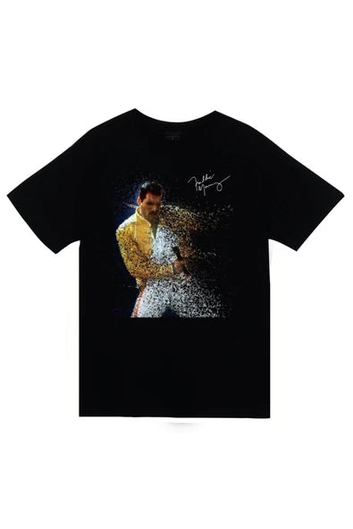 Queen Freddie Mercury sarı ceketli baskılı siyah tişört